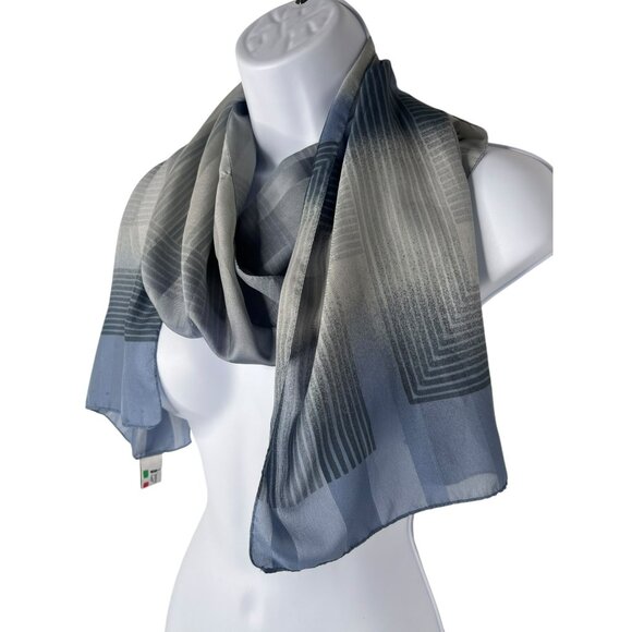 Blue and Gray Symphony Scarfs Geometric Pattern Wrap 60 in - Picture 2 of 6